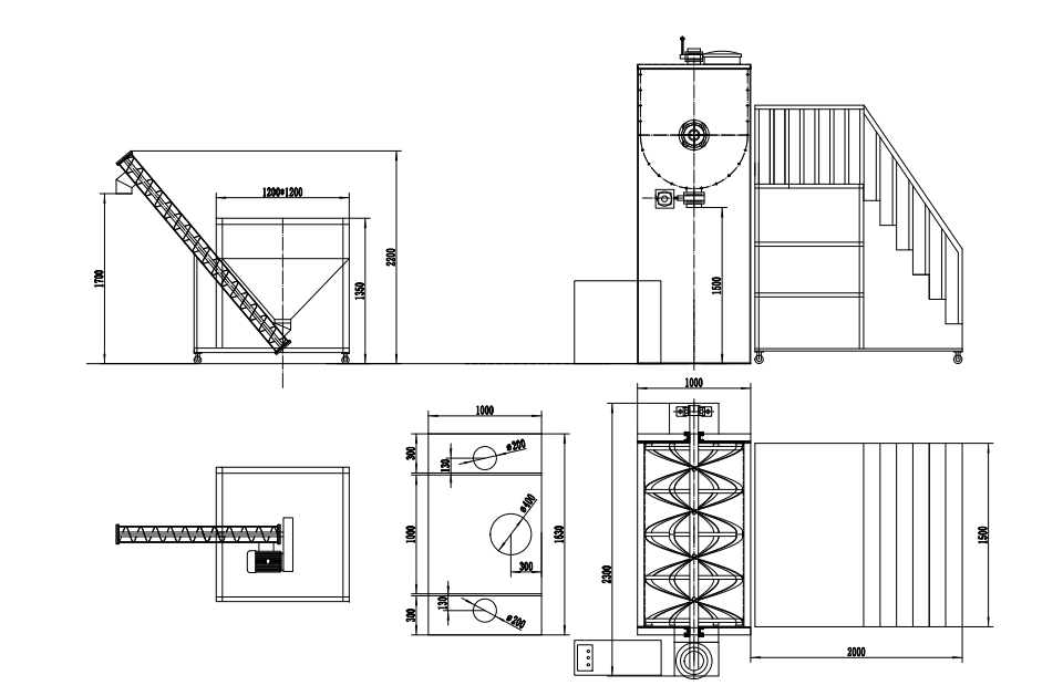 Sistema de fita horizontal 1000L com transportador de parafuso
